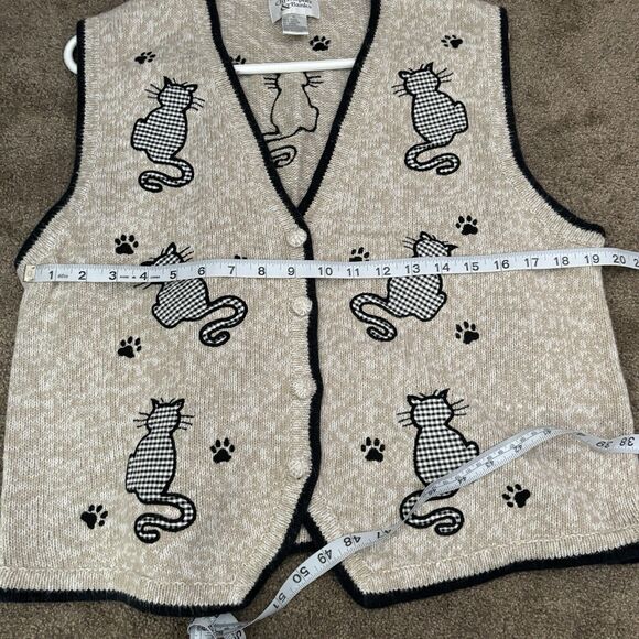 Christopher Banks Tan & Black Cat Embroidered Sweater Vest Women’s Size XL - Picture 7 of 8
